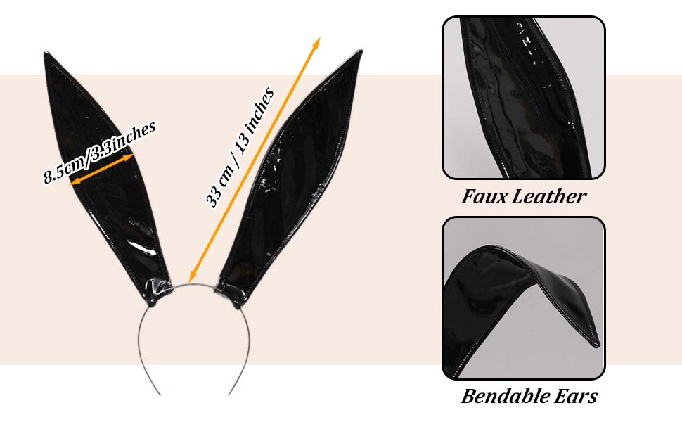 ILUFAM Black Leather Bunny Ear Headband Bendable Rabbit Ears