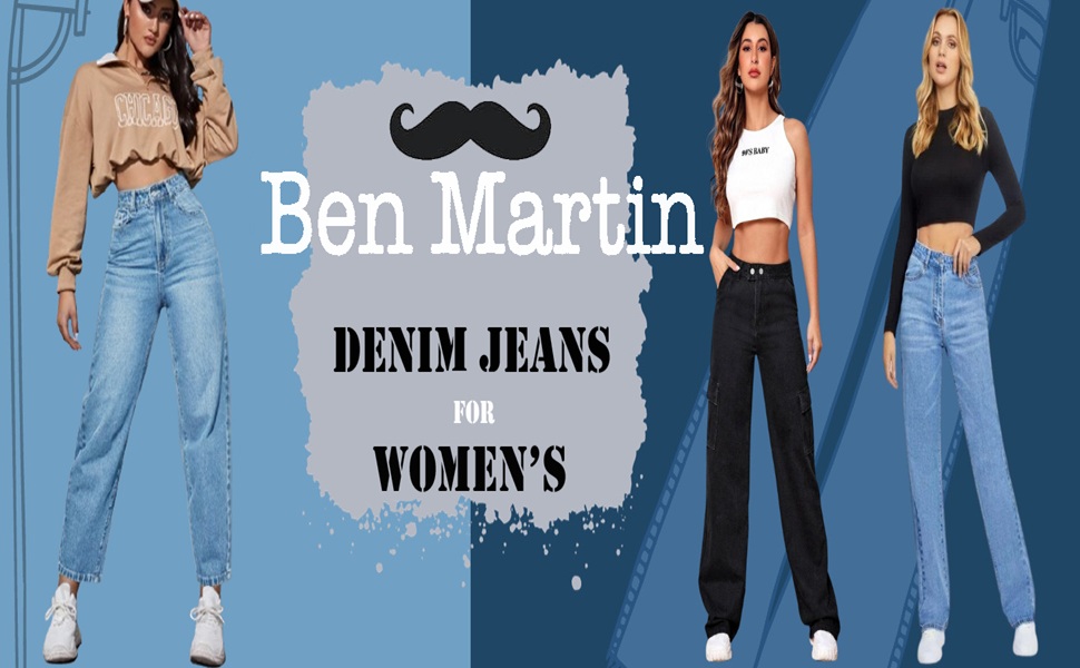 Ben Martin Women High Waist Stretchable Mom Tapered Carrot Fit Casual Denim Jeans for Women