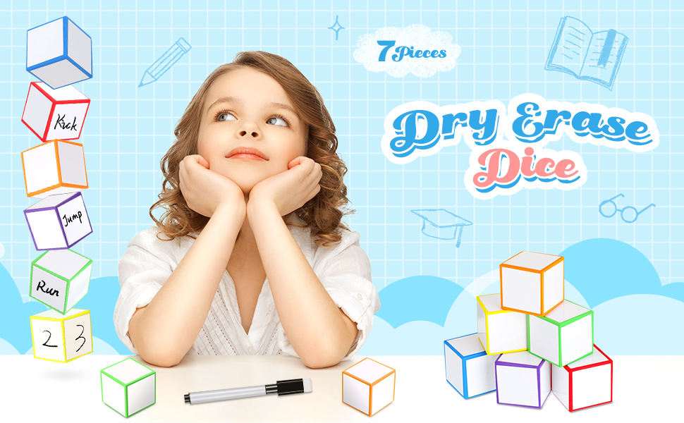 7 Pcs Dry Erase Blocks Foam Blank Dry Erase Dice 2 x 2 x 2