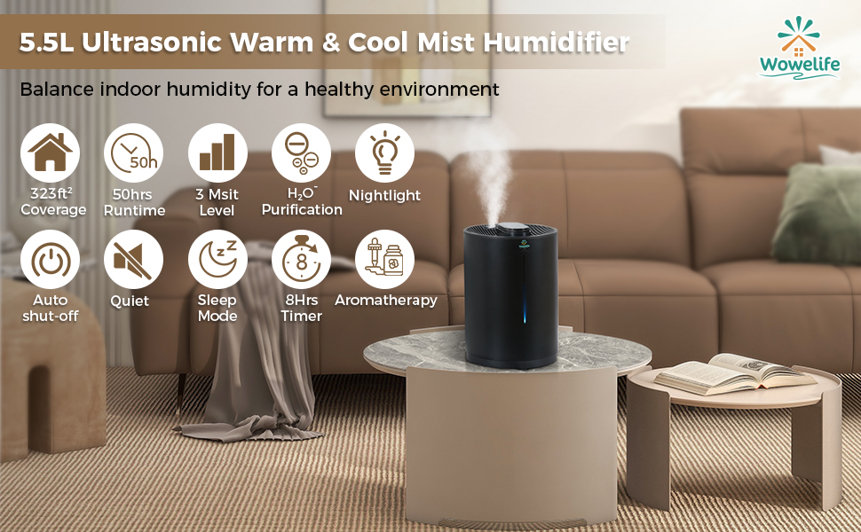 Warm and Cool Mist Humidifiers for Bedroom Large Room