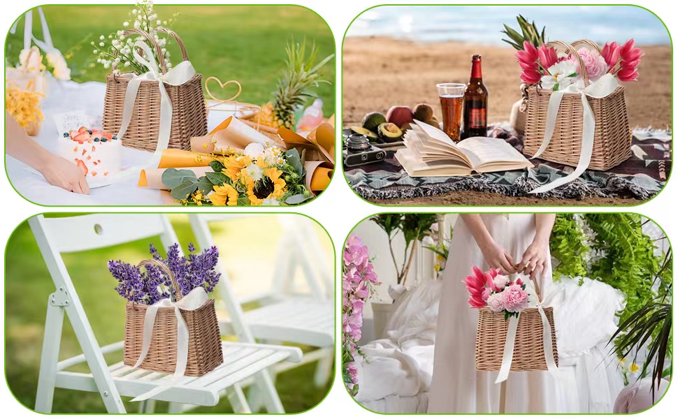 Wicker Rattan Flower Basket with Handle flower girl basket wicker