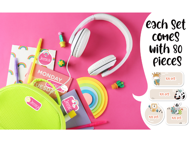 80 Pcs Personalized Labels for Kids DieCut, Waterproof