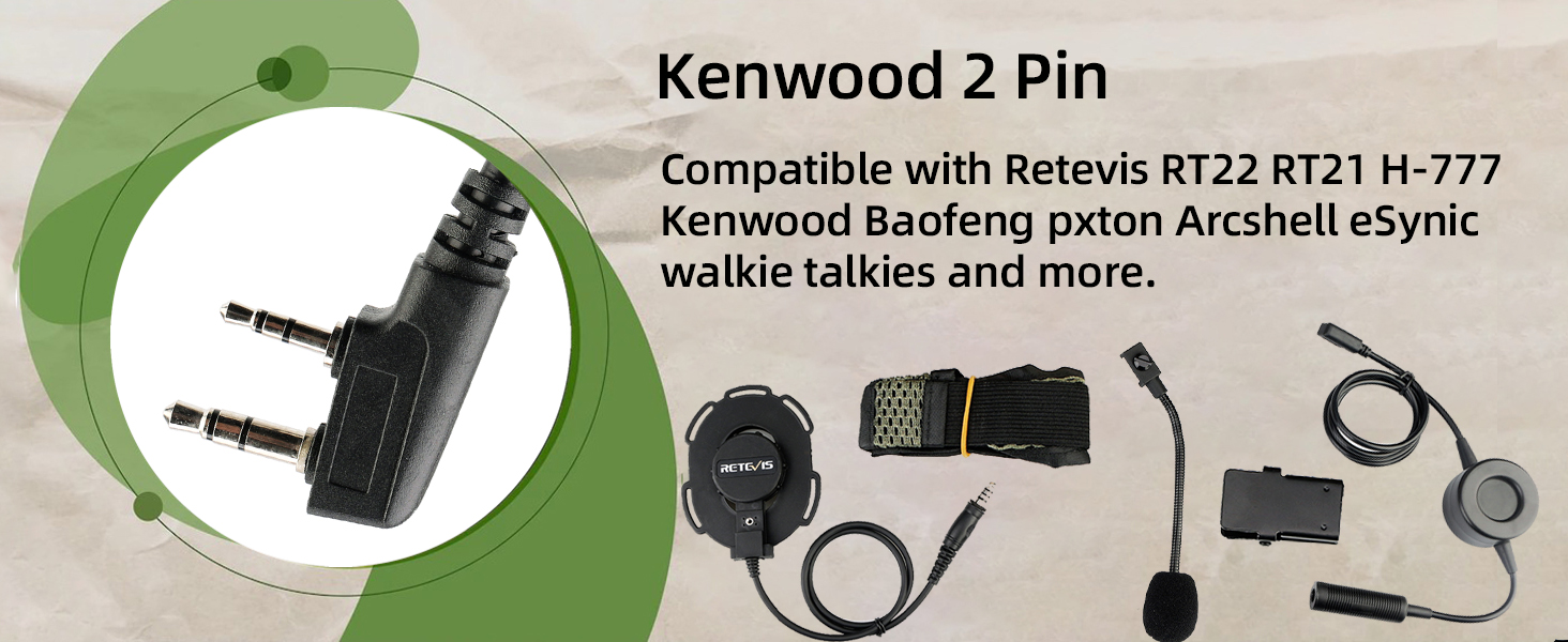 Retevis Tactical Military Walkie Talkie Headset with Kenwood 2 Pin