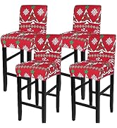 SearchI Christmas Bar Stool Covers Set of 4, Stretch Washable Barstool Seat Covers, Counter Heigh...