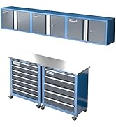 LARBANKE Metal Storage Cabinet System with Lock and Keys,Storage Cabinet System with 3 Wall Cabin...