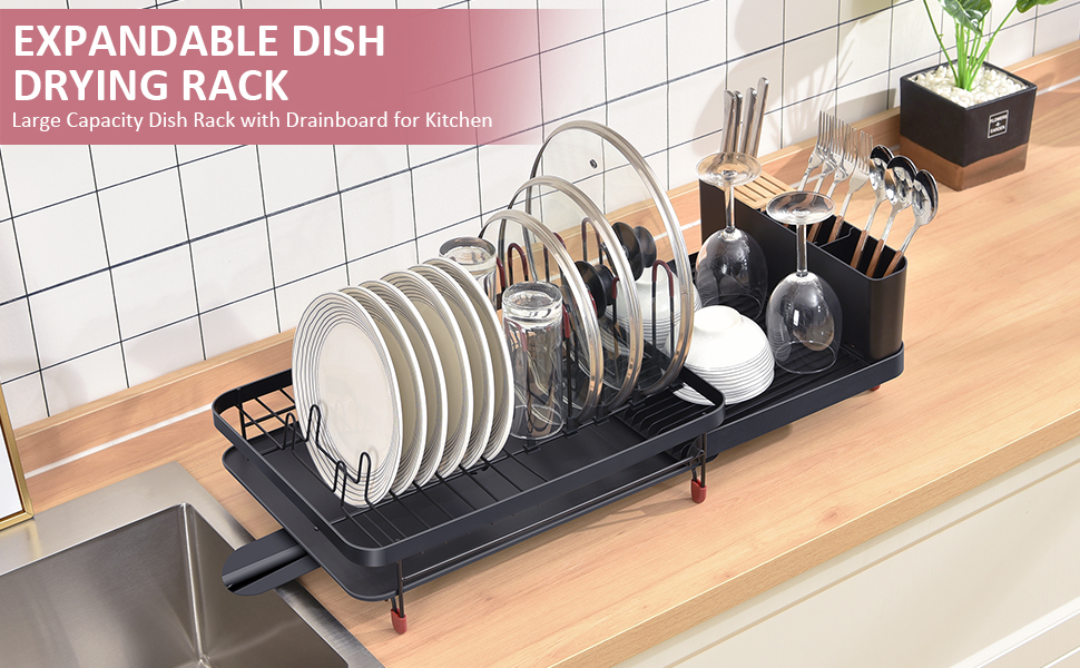 TOOLF Expandable Dish Drying Rack, Large Capacity Dish