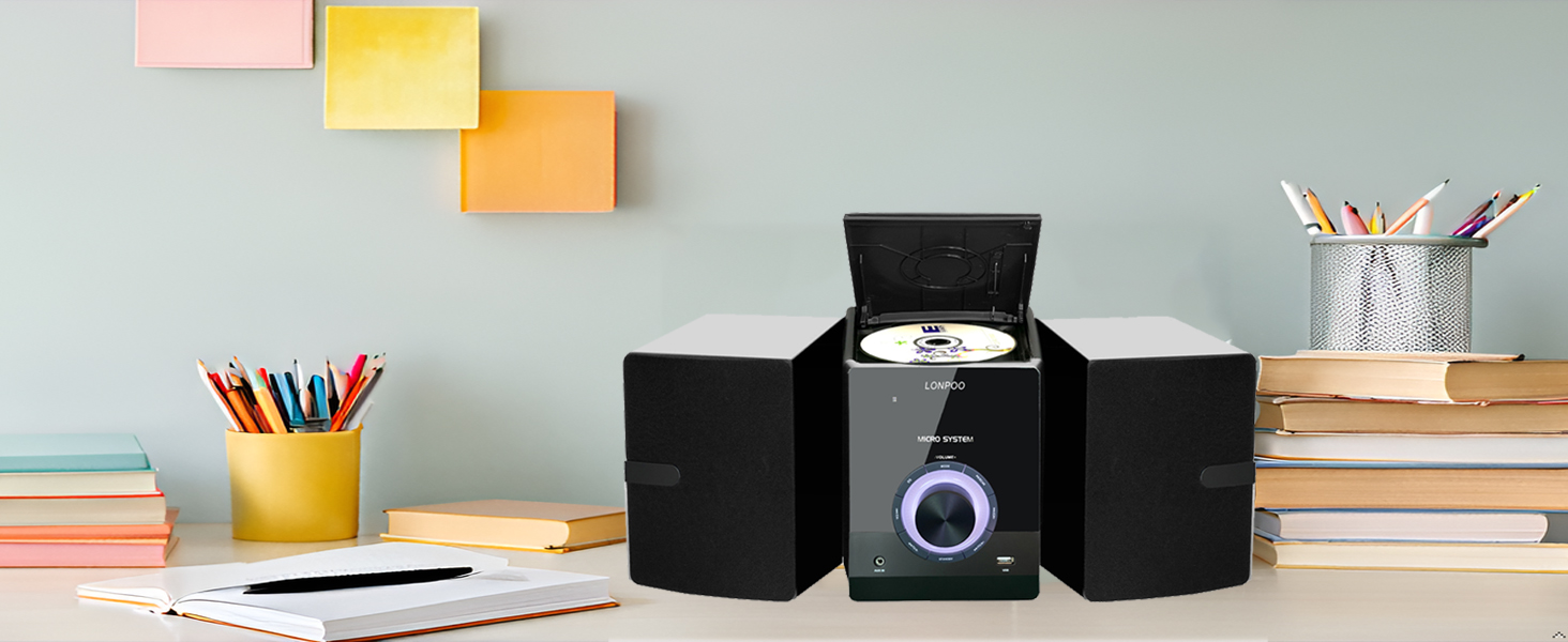 Compact Stereo System for Home, 30W CD Player with Speakers