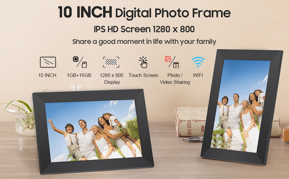 Digital Photo Frame WiFi, 10 Inch Digital Picture Frame with 16GB