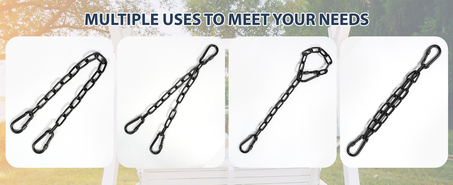 KOMUSMO 2 Pack Hanging Chair Chain with 4 Carabiners, 26in Stainless Steel Heavy Duty, 440LB Capacity, Playground Swing Set Hanging Kits Hardware for Hammock Swing Punching Bags Sandbag Boxing 18 1