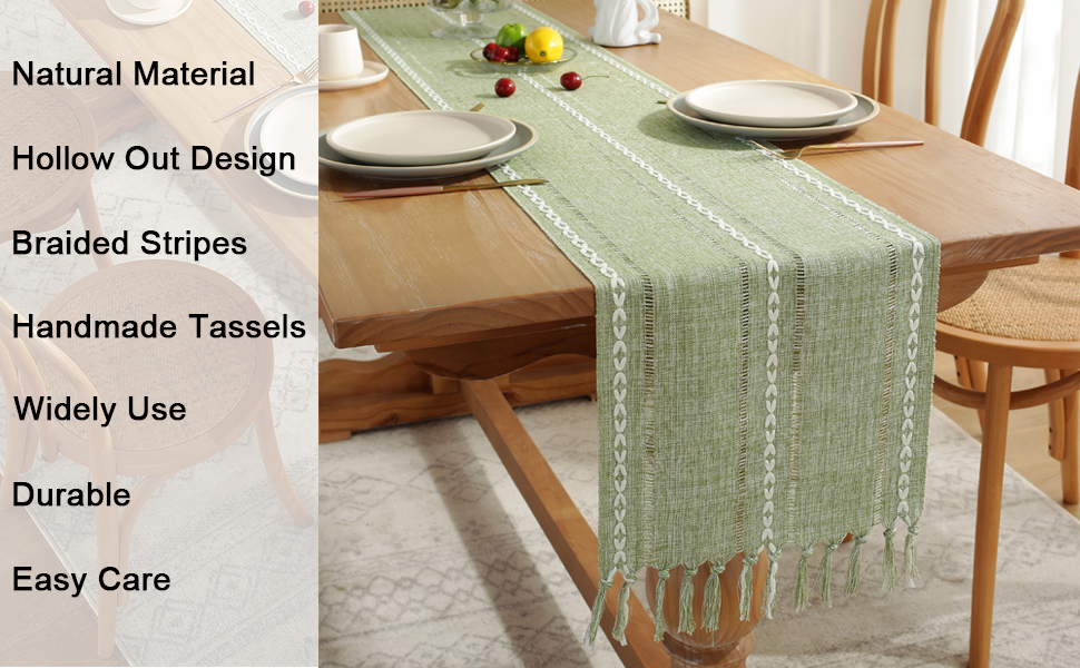 Cenebonxy Rustic Boho Table Runner, Linen Table Runner