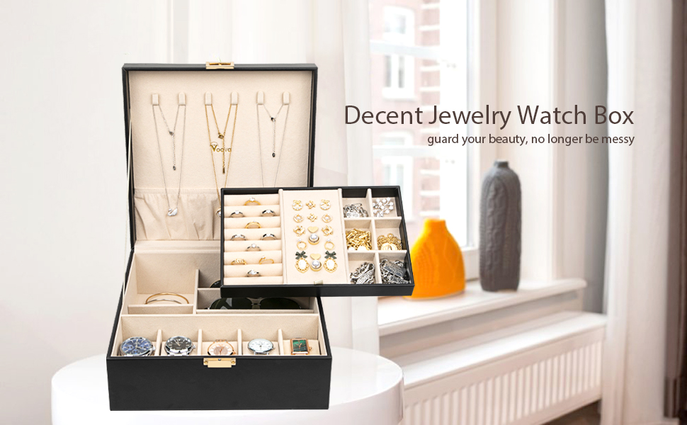 Voova Jewellery Box Organiser for Men Women Girls, Large Watch Storage