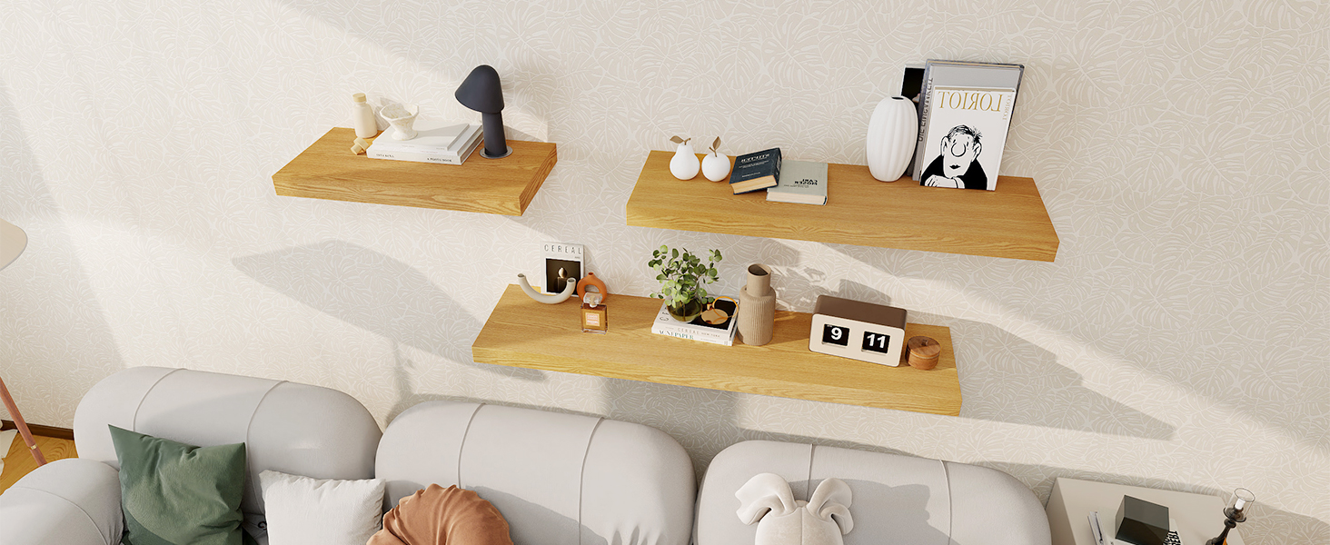 12" Deep Floating Shelves Wall Mounted, 36 x 12 Ructic Wood