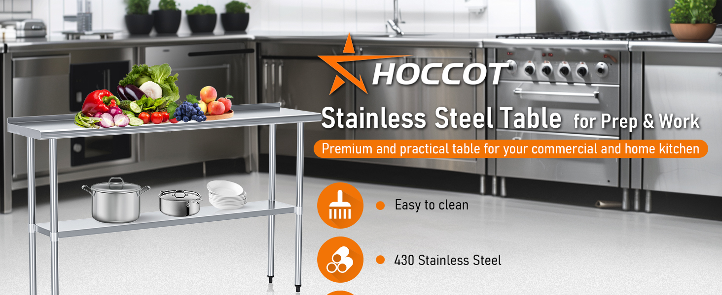 HOCCOT Stainless Steel Table for Prep & Work 14" X 60