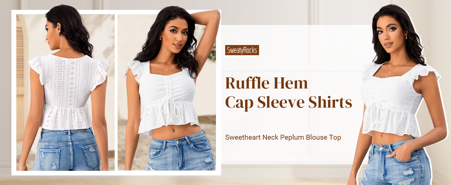 uffle Hem Cap Sleeve Shirts