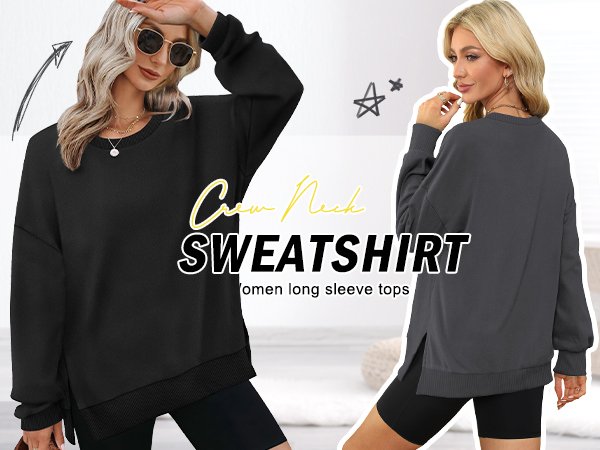 XIEERDUO Black Crewneck Sweatshirt Soft Womens Fall Tops