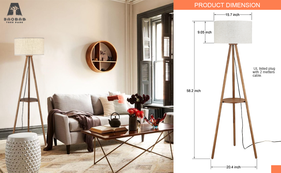 KUNST BAUMトリポッド Baobab Tree Park Wood Tripod Floor Lamp with 3 Color
