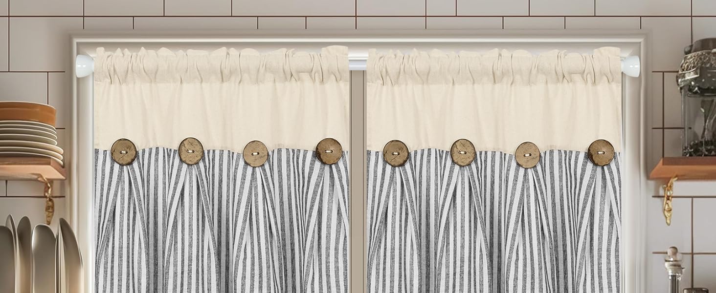 BOHO RUSTIC BUTTON KITCHEN CURTAINS