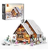 FUNWHOLE Christmas Ski-Cabin Lighting Building-Bricks-Set - Christmas Retro Winter Snow Chalet Co...
