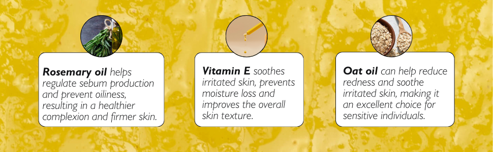 rosemary oil, vitamin e, oat oil