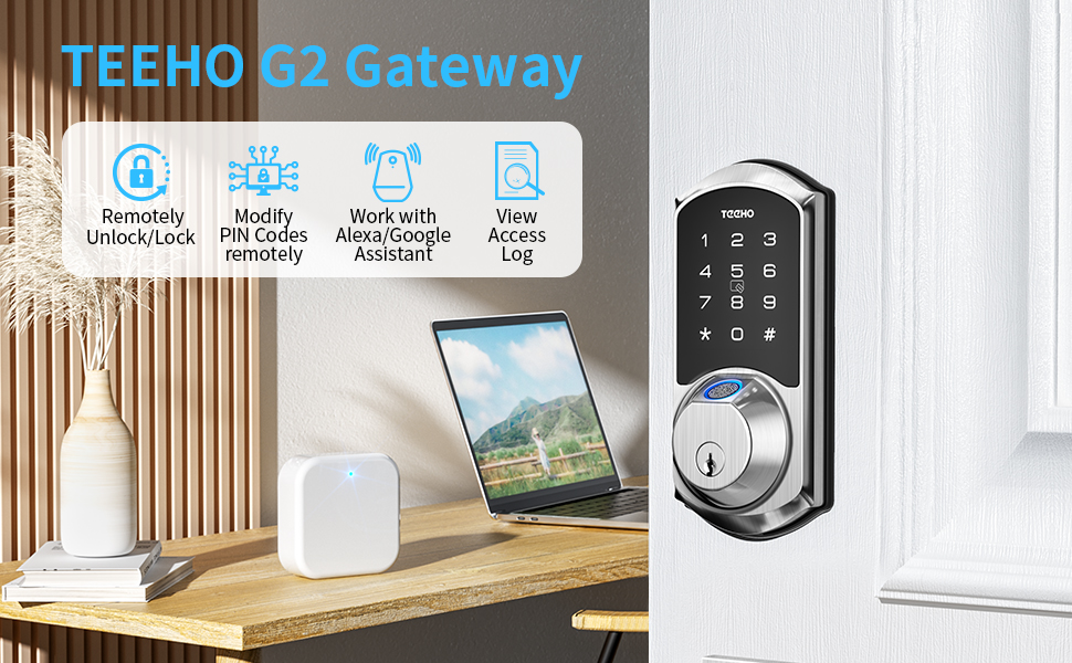 TEEHO Gateway for Smart Door Lock, G2 Hub for Keyless Entry Door Lock, Remote Control Bluetooth