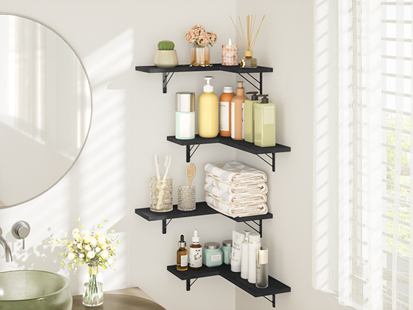 置物 kuu Love-KANKEI Rustic Wood Corner Floating Shelves with 40lb