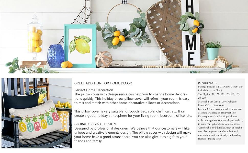 summer pillow cover 12x20