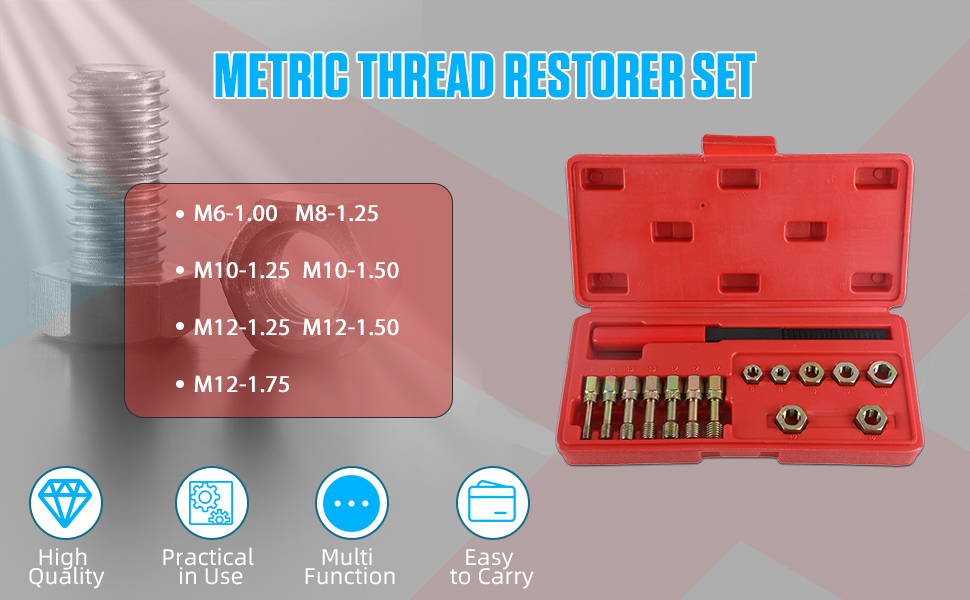 15Piece Metric Thread Chaser Set, 7 Metric Rethread Repair