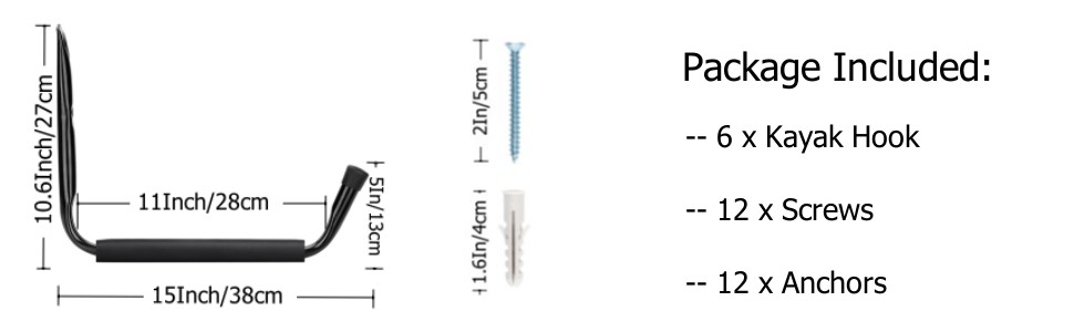 15Inch 38cm Kayak Storage Hooks