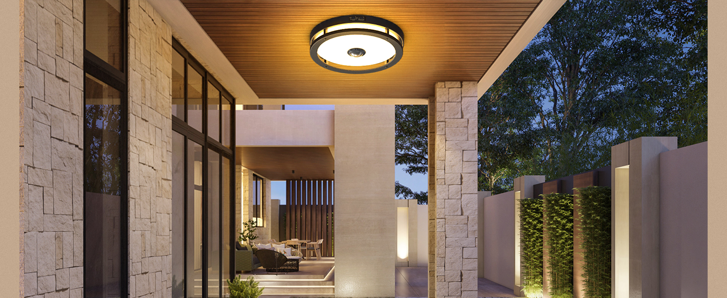 Slypadan Outdoor Motion Sensor Flush Mount Ceiling Light, LED 13.5W Ceiling Light Fixture