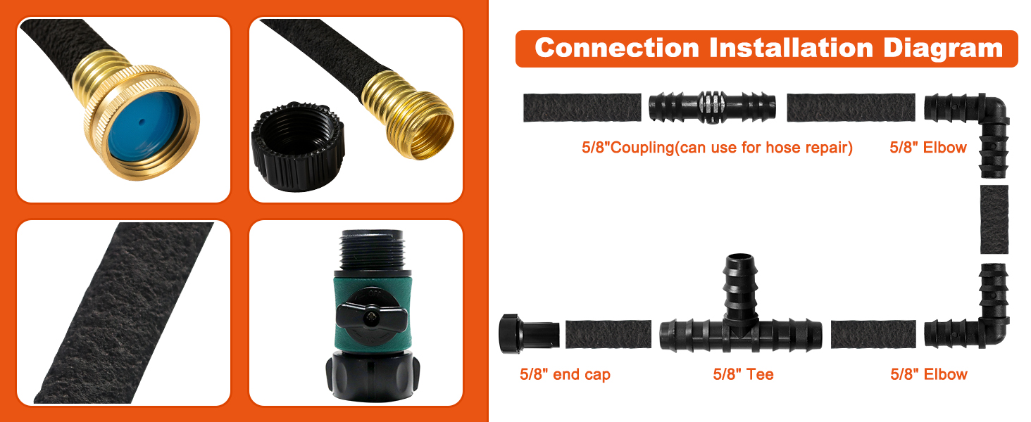 Soaker Hose Kit, Garden Soaker Hose 100FT Solid Brass Connector 1/2" Heavy Duty