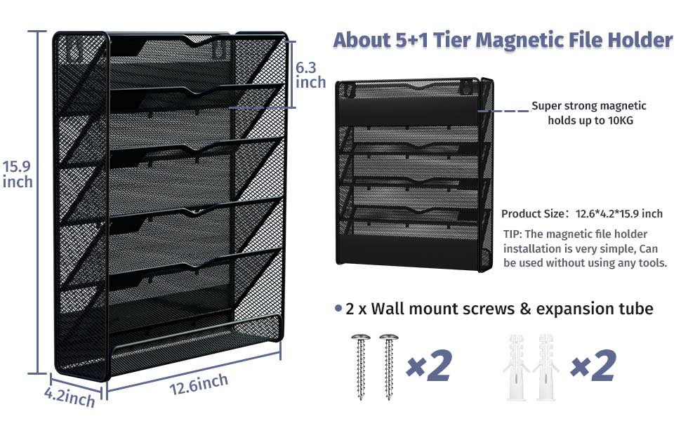 Amazon.com : 6-Tier Magnetic File Holder, Large Capacity File Cabinet ...
