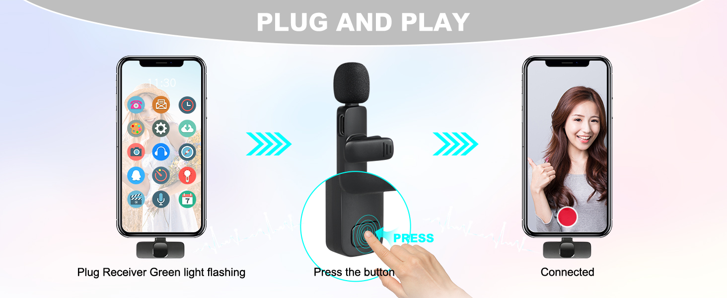 powerfeng Wireless Lavalier Microphone iPhone Android