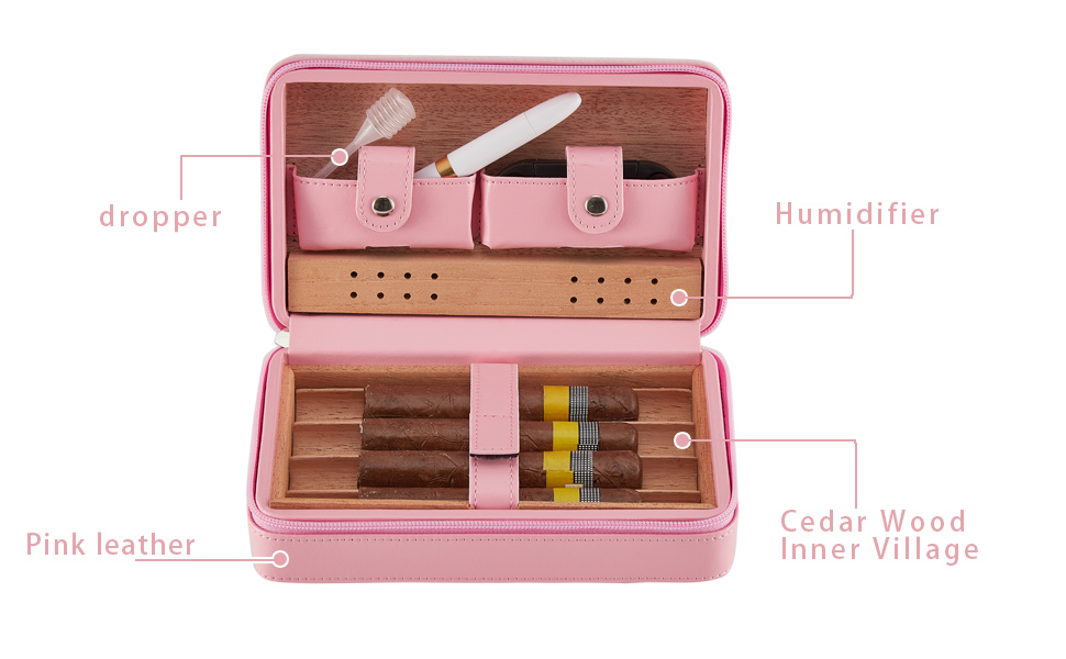 Female Cigar Humidors for Women, Pink Leather Portable