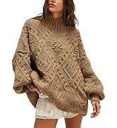 Hixiaohe Womens Sweaters Trendy Turtleneck Crochet Top Oversized Long Sleeve Chunky Knit Pullover...