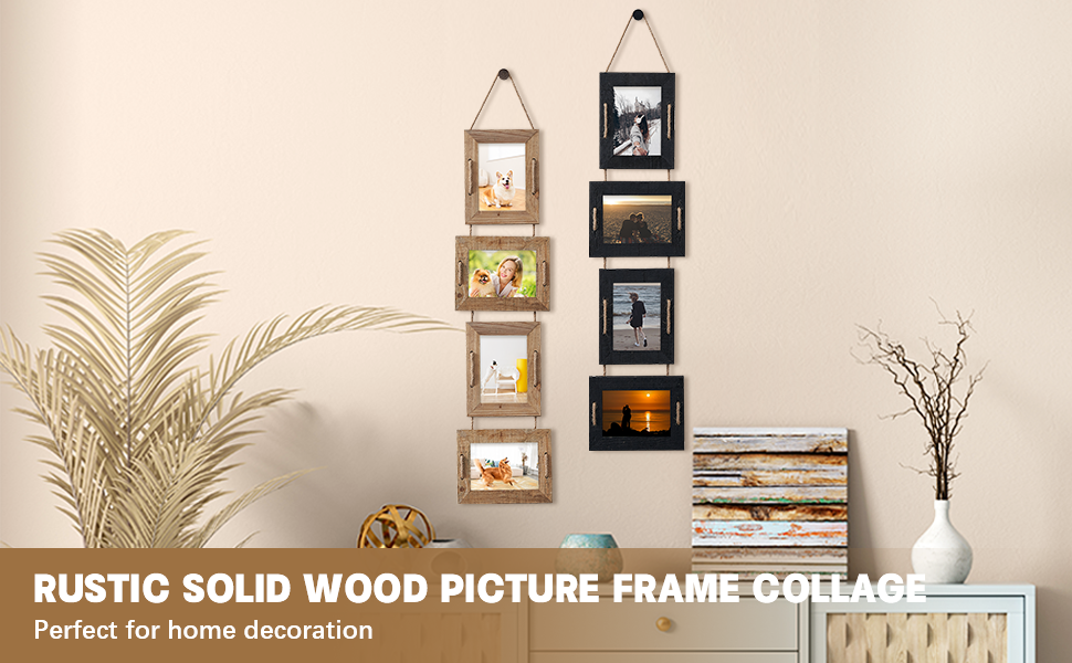 ABSWHLM 5x7 Picture Frames Rustic Solid Wood Hanging