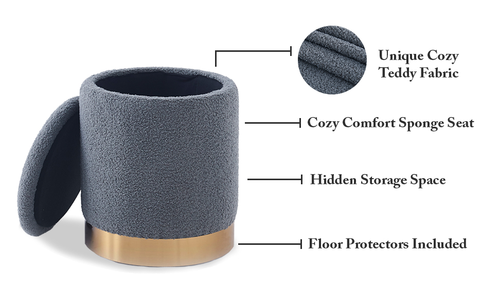 JV Home Ottoman Teddy Pouf with Storage Soft Bench Vanity Accent Chair