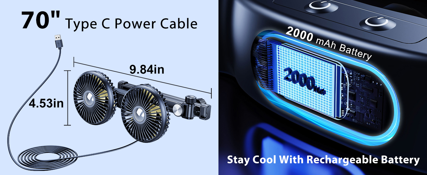 DICMKY Dual Head Car Cooling Fan for Back Seat