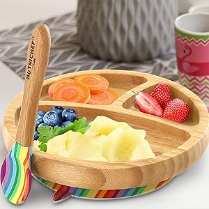 Round Bamboo Baby Plate;Wooden Toddler Plate;Stay Put Feeding;BPA-Free