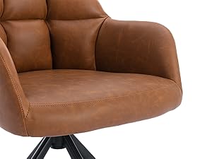 Desk Chair Modern Swivel Task Chair Without Wheels For Bedroom Home Office, Leather, Brown 13 33