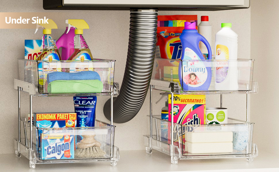 DDG 2 Tier Bathroom Organizer with Dividers, MultiPurpose SlideOut