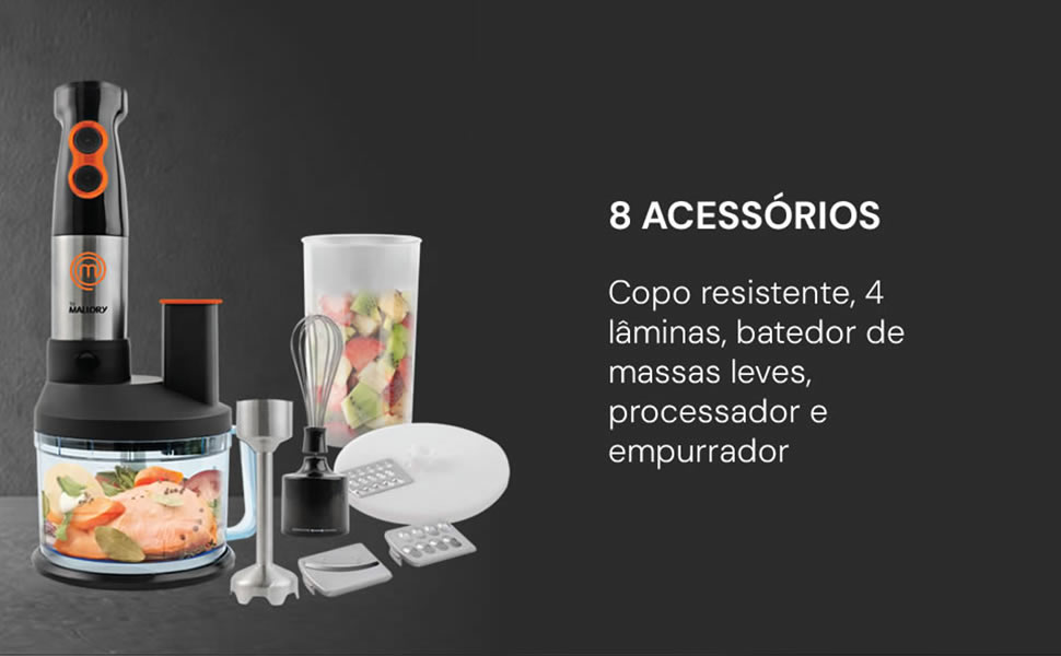 Mixer Mallory MasterChef 5 em 1 700W, Preto Multifuncional Com 2