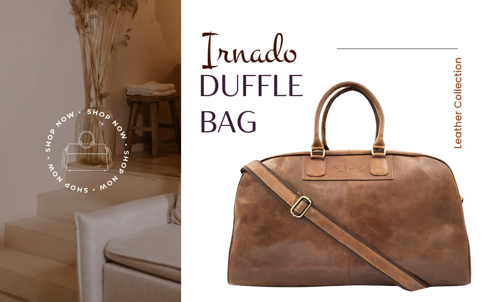 brown vintage leather duffle bag with antique finish and strap