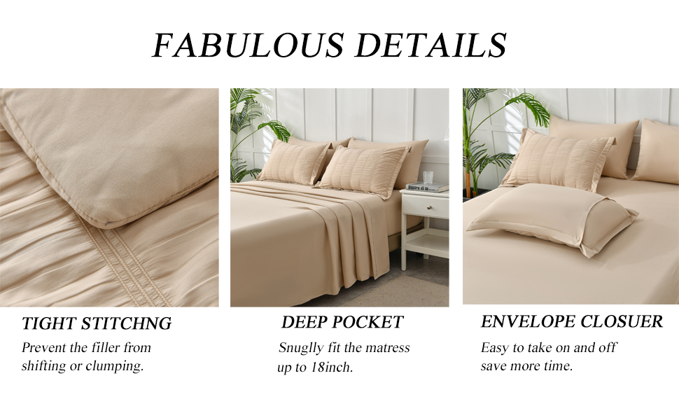 KAKIJUMN Khaki Comforter Set Full Size, 7 Piece Bed in a