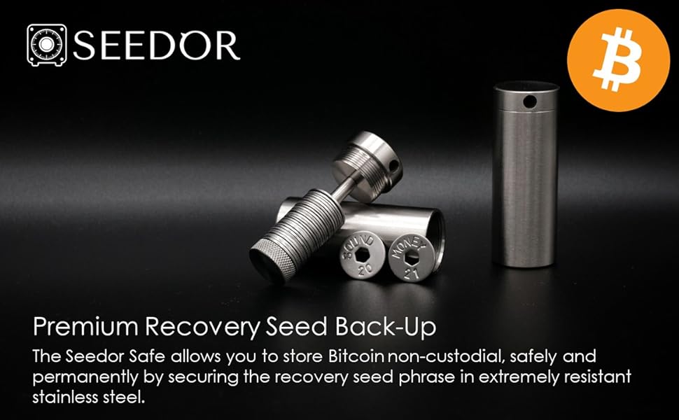 Safe Starter Kit Travel Edition – Bitcoin Steel Wallet, Seed Back-Up, Crypto Wallet, Recovery Phrase Offline Cold Storage, compatible with Hardware Wallets like Coldcard, Ledger, Trezor 9 Seedor Safe Set Bitcoin Wallet