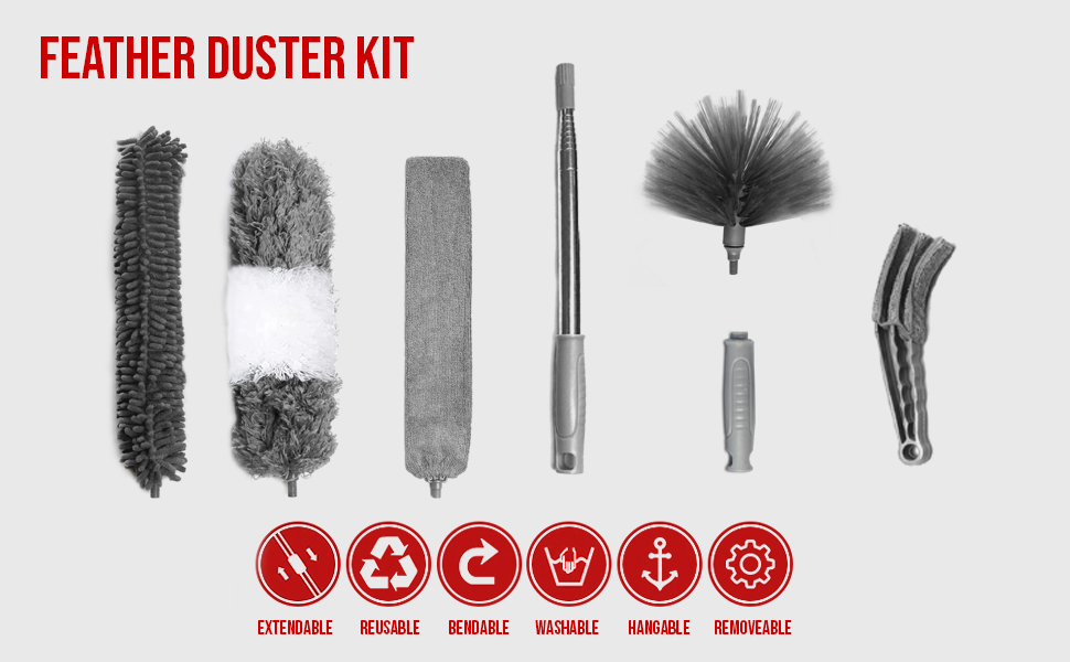 7PCs Feather Dusters for Cleaning Extendable Dusters for High Ceiling