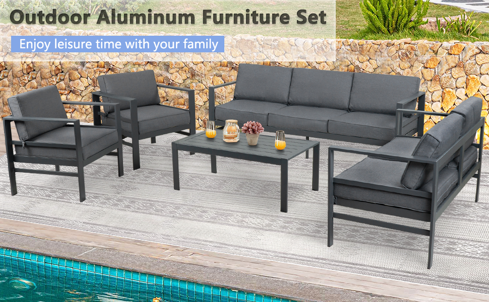 FYRICKYLINOO Modern Aluminum Outdoor Patio Furniture Set, 5