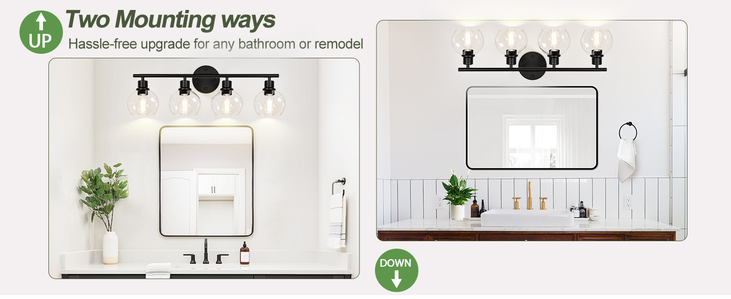 Indoi 2024 Upgrade 4Light Bathroom Light Fixtures, Black Bathroom