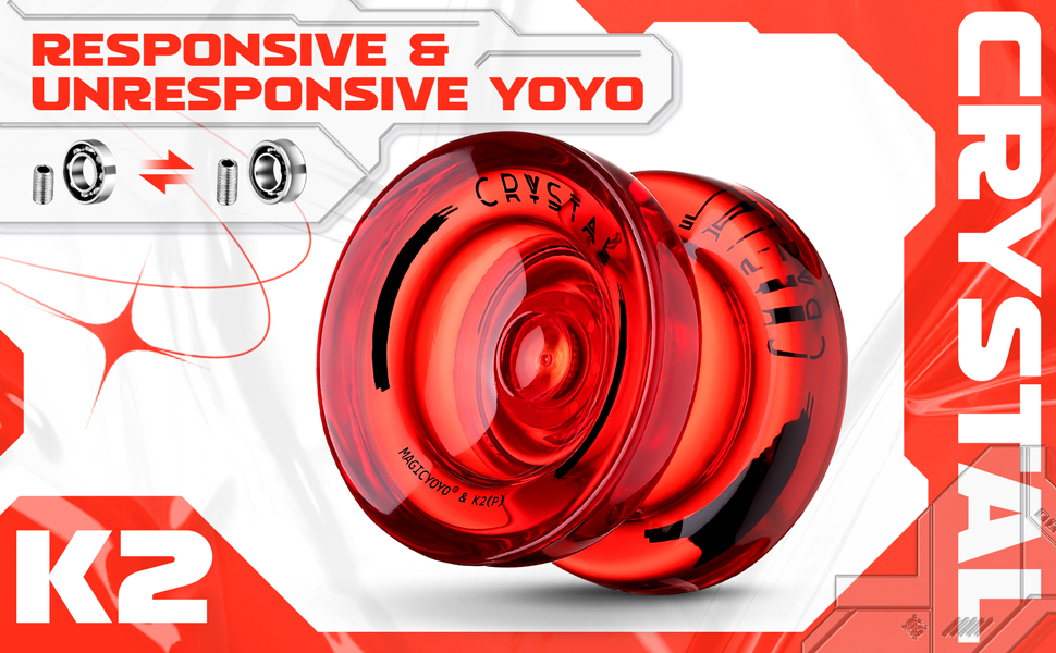 K2 Crystal Red Professional Responsive Yoyo , Dual Purpose