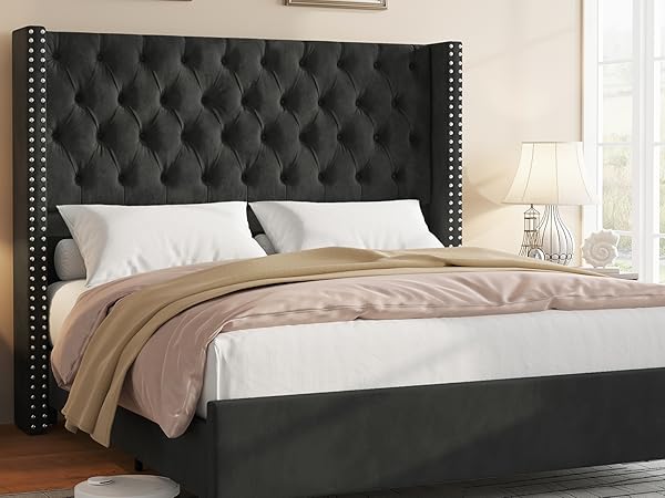 Amazon.com: Jocisland Queen Size Velvet Upholstered Platform