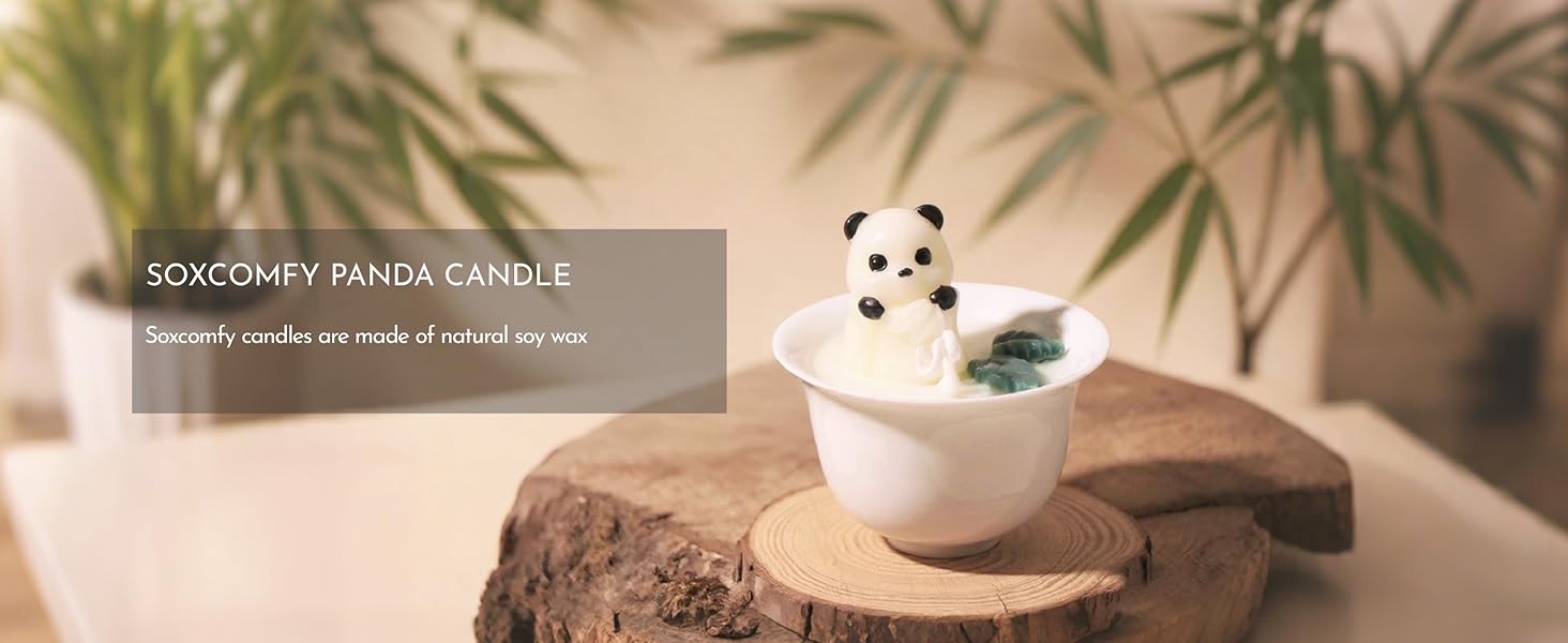 Soy candle,Ceramic teacup jar, Reusable container, Smokeless, Panda lid, Home decor, Botanical scent